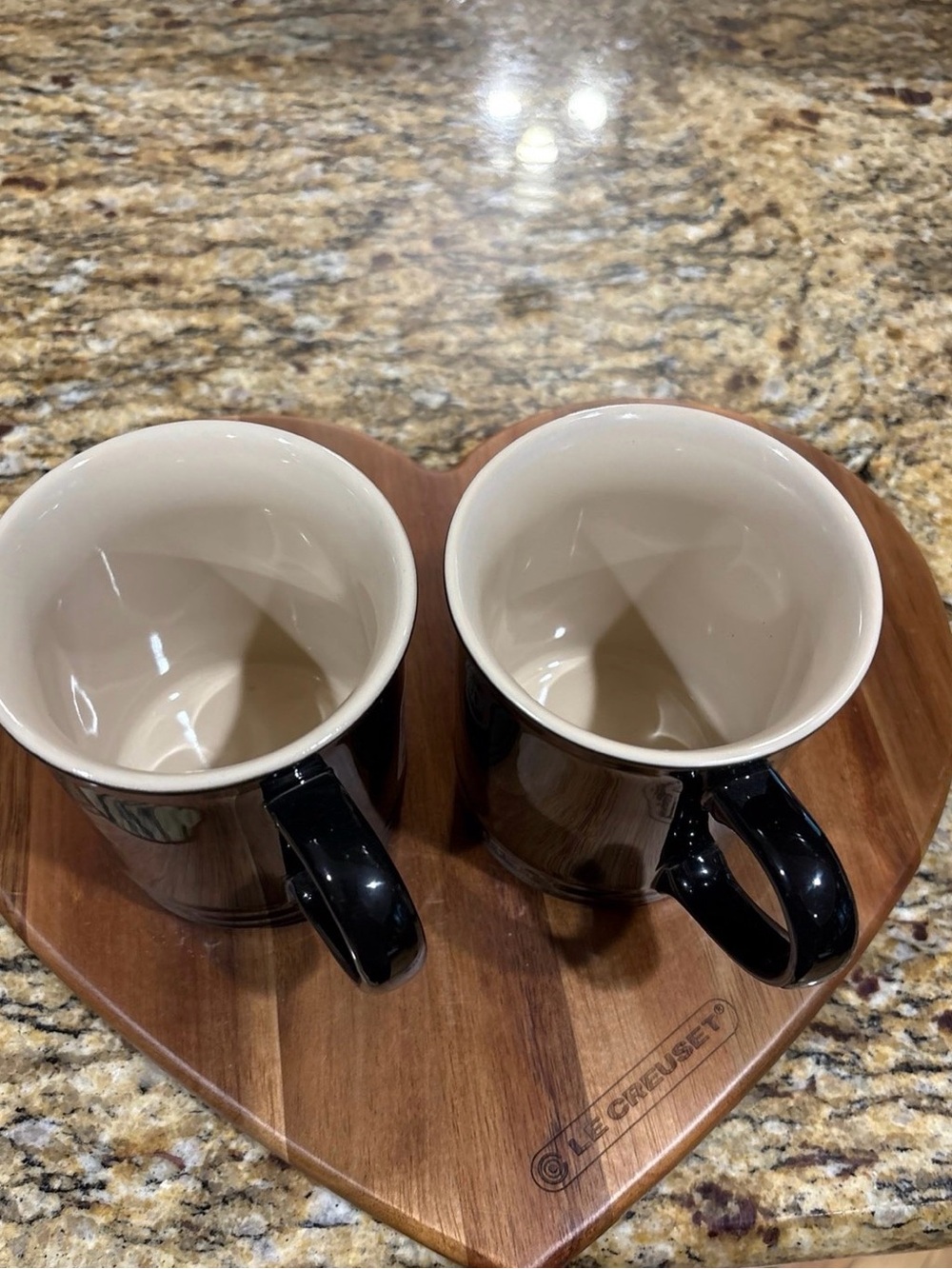 Le Creuset Glossy Black Stoneware 400ml Coffee Mugs - Pair - Picture 3 of 6